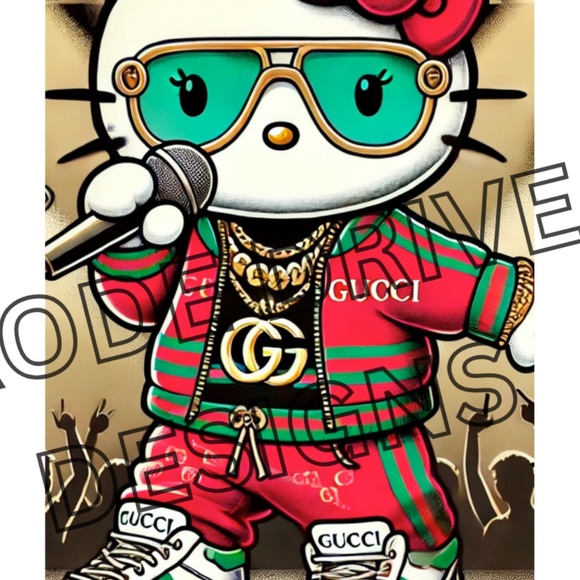 HELLO KITTY GUCCI FASHION MASH 11X17 HELLO KITTY ART BY THE ARTIST DENARDAI - Picture 2 of 3